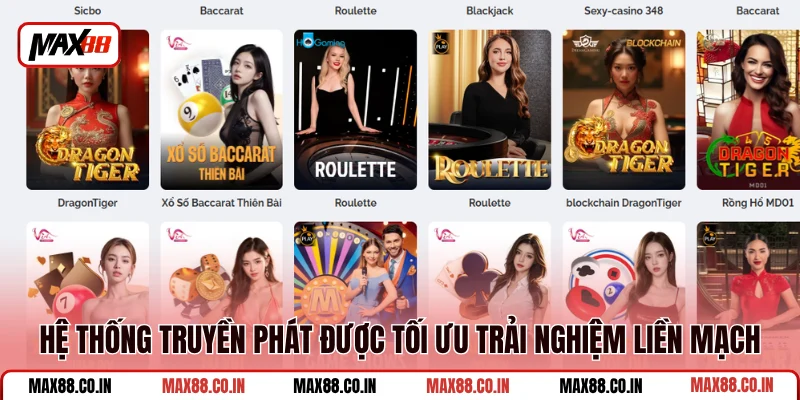Live Casino MAX88 3 Hệ thống truyền phát được tối ưu trải nghiệm liền mạch