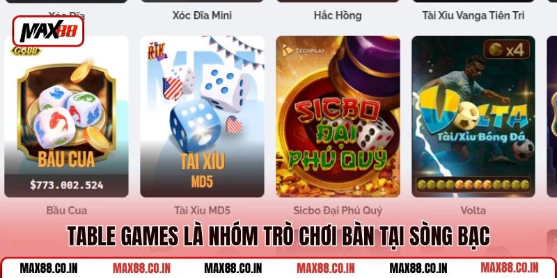 Table Games MAX88 1 Table games là nhóm trò chơi bàn tại sòng bạc