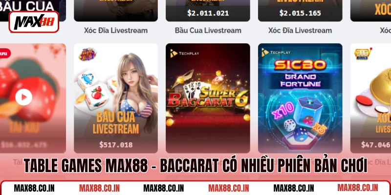 Table Games MAX88 4 Table games MAX88 - Baccarat có nhiều phiên bản chơi